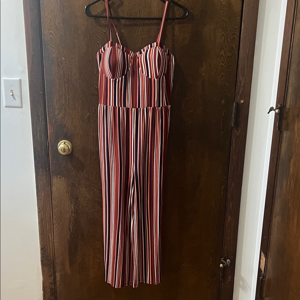 No Boundaries Red and White Striped Jumpsuit